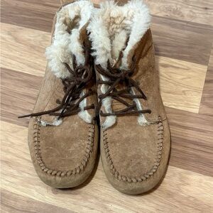 UGG Suede Shearling Moccasin Boots in Chestnut